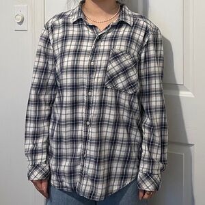 TNA Navy and White Plaid Casual Shirt